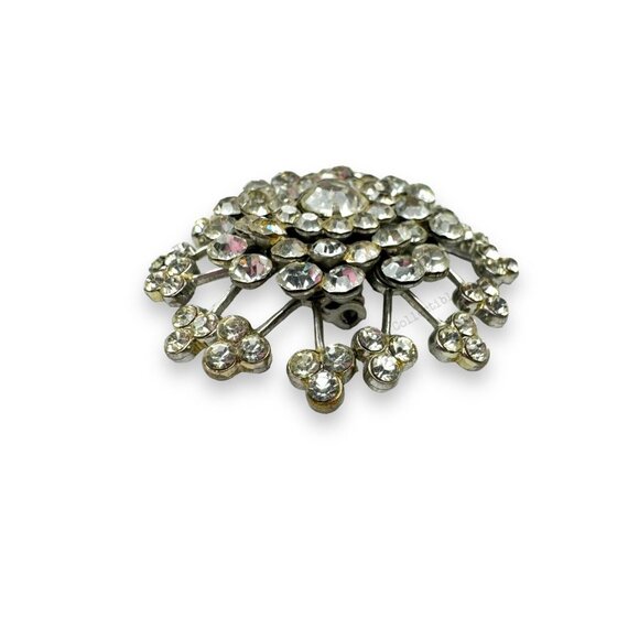 Silver Tone Clear Crystal Riveted Layered Snowflake Star Burst Brooch Vintage - Picture 3 of 8
